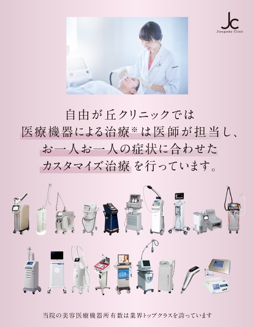 自由が丘クリニックでは医療機器による治療は医師が担当し、お一人お一人の症状に合わせたカスタマイズ治療を行っています。
